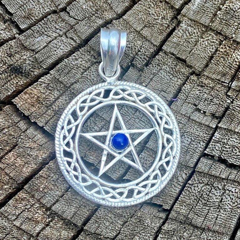 Luna Ignis Sterling Silver Celtic Pentacle Pendant With Lapis Lazuli
