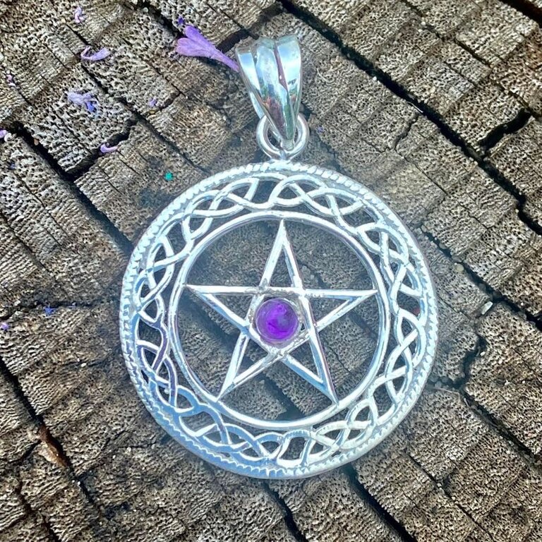 Luna Ignis Sterling Silver Celtic Pentacle Pendant With Amethyst