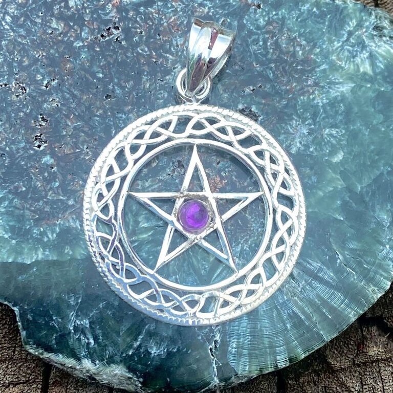 Luna Ignis Sterling Silver Celtic Pentacle Pendant With Amethyst