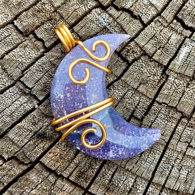 Luna Ignis Luna Ignis Grape Agate Crescent Moon Brass Wrapped Pendant