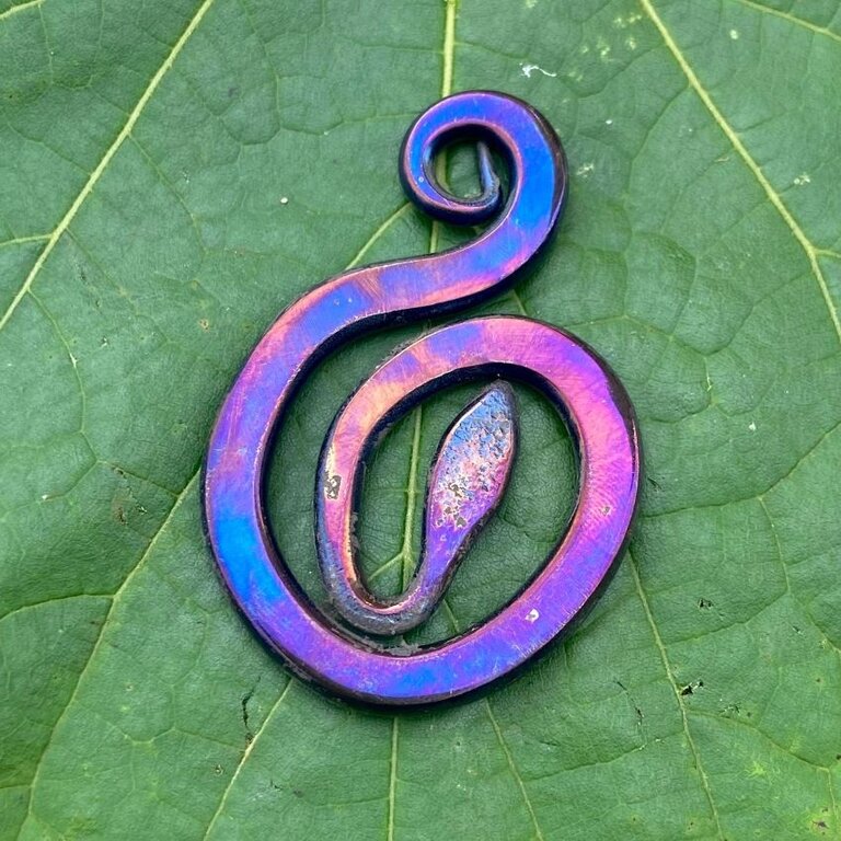 Luna Ignis Luna Ignis Colorized Polished Iron Spiral Serpent Amulet Pendant
