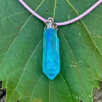 Luna Ignis Blue Aura Quartz Necklace On Wax Cord Luna Ignis Blue Aura Quartz Necklace On Wax Cord