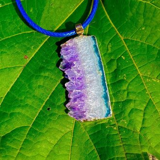 Luna Ignis Amethyst Slice Pendant Necklace On Wax Cord Luna Ignis Amethyst Slice Pendant Necklace On Wax Cord