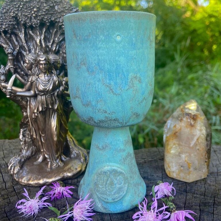 Luna Ignis Luna Ignis Ceramic Chalice Light Turquoise Blue Droplets