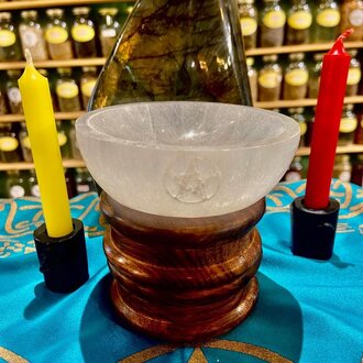 Luna Ignis Selenite Offering Bowl 4" Engraved with Pentagram