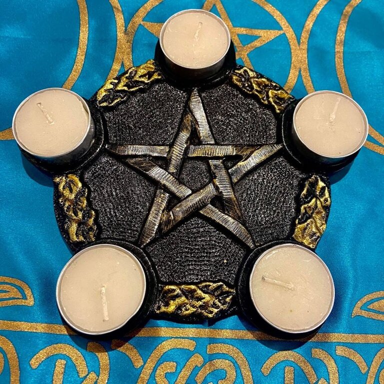 Luna Ignis 7 inch Pentacle Altar Tile and tea light candle holder