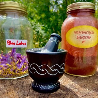 Luna Ignis Black Soap Stone Celtic Knot Carved Black Mortar & Pestle 3in x 3in x 2.5in