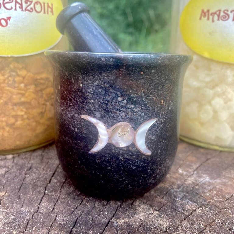 Luna Ignis Triple Moon Mother of Pearl Inlay Mortar & Pestle