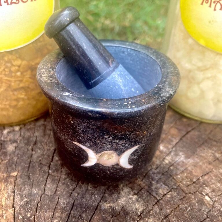 Luna Ignis Triple Moon Mother of Pearl Inlay Mortar & Pestle