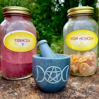 Luna Ignis Triple Moon Pentagram Carved Soapstone Mortar & Pestle