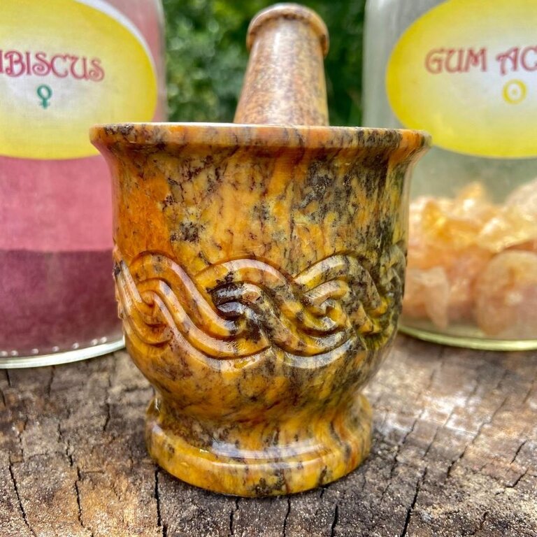 Luna Ignis Natural Soap Stone Celtic Knot Carved Mortar & Pestle