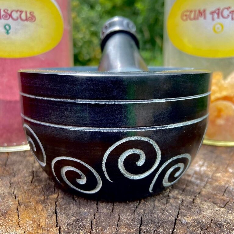Luna Ignis Spiral Soap Stone Mortar & Pestle 2.5in H x 4in D