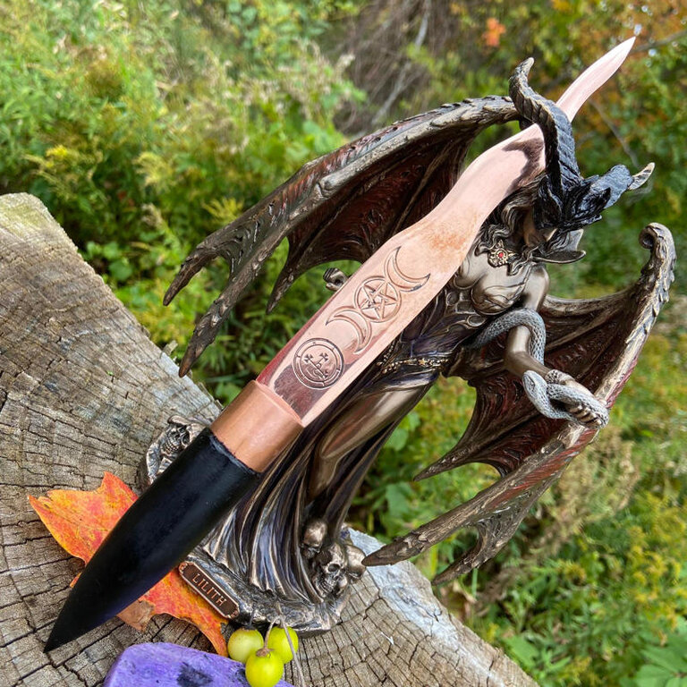 Luna Ignis Copper and Ebony Lilith Athame Triple Moon Pentacle