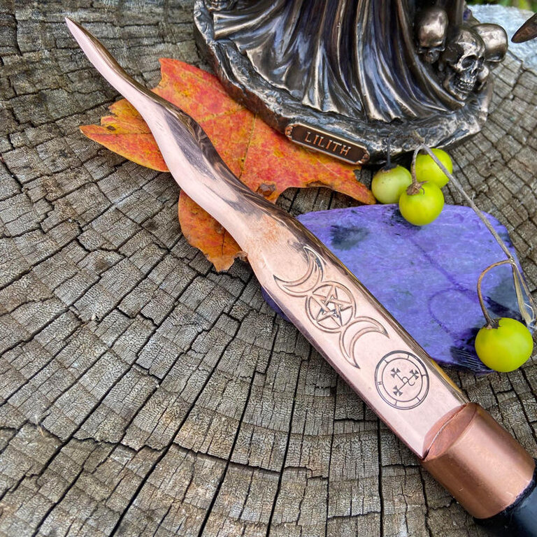 Luna Ignis Copper and Ebony Lilith Athame Triple Moon Pentacle