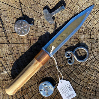 Luna Ignis Thor Athame white oak handle and iron blade plated with brass with Mjolnir Luna Ignis Thor Athame white oak handle and iron blade plated with brass with Mjolnir