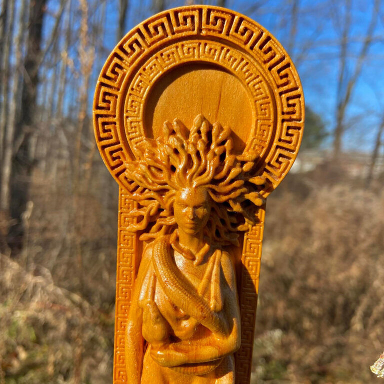 Luna Ignis Wooden Medusa Statue Hand Carved