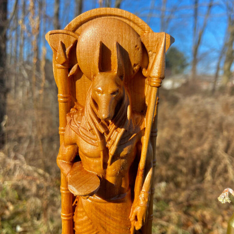 Luna Ignis Wooden Anubis Statue Hand Carved