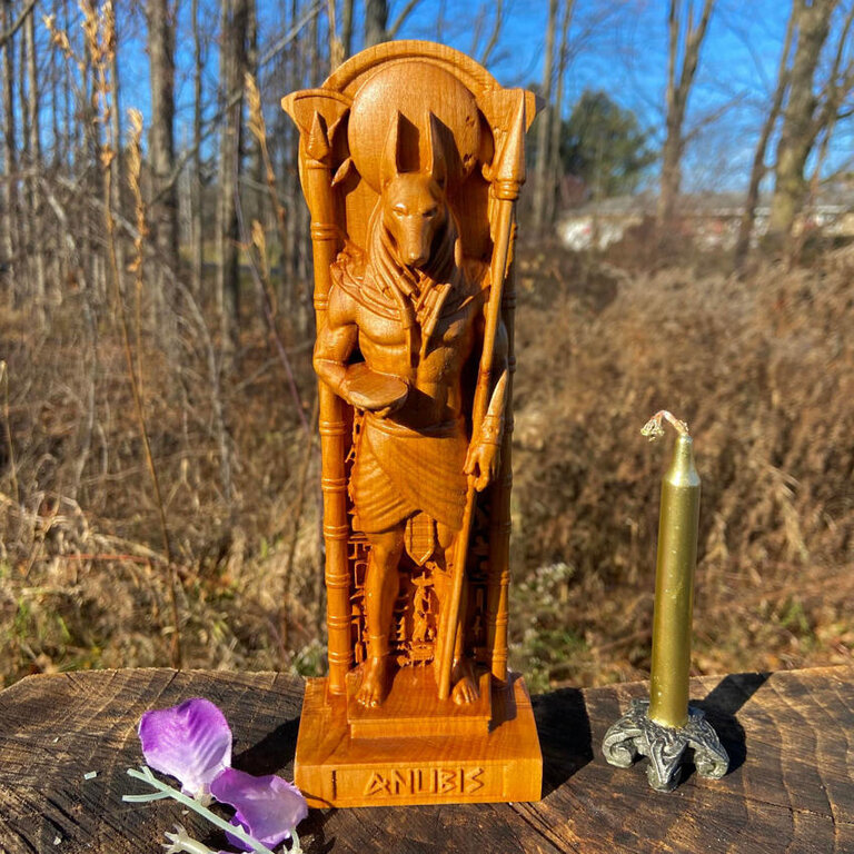 Luna Ignis Wooden Anubis Statue Hand Carved