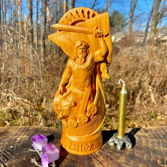 Luna Ignis Wooden Freyr Statue Hand Carved Luna Ignis Wooden Freyr Statue Hand Carved