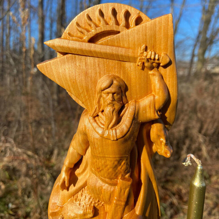 Luna Ignis Wooden Freyr Statue Hand Carved