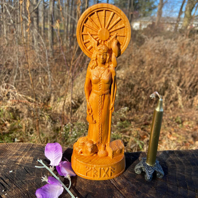 Luna Ignis Wooden Frigg or Frigga Statue Hand Carved