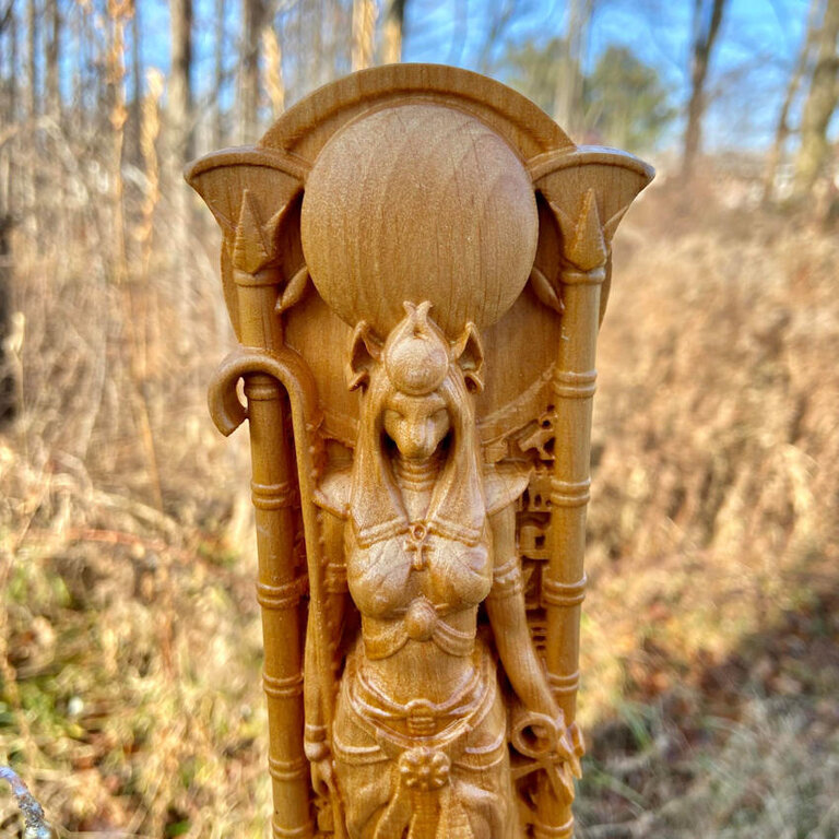 Luna Ignis Wooden Bastet Statue Hand Carved