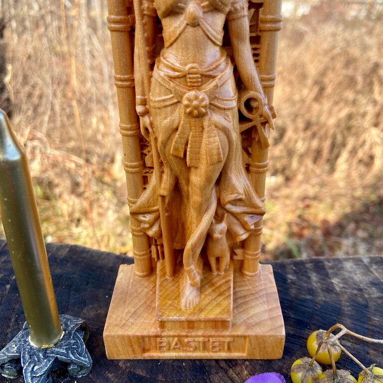 Luna Ignis Wooden Bastet Statue Hand Carved