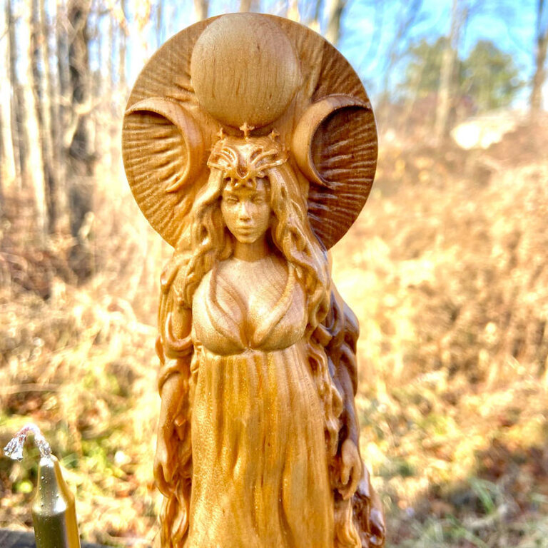 Luna Ignis Wooden Nyx Statue Hand Carved Short Base