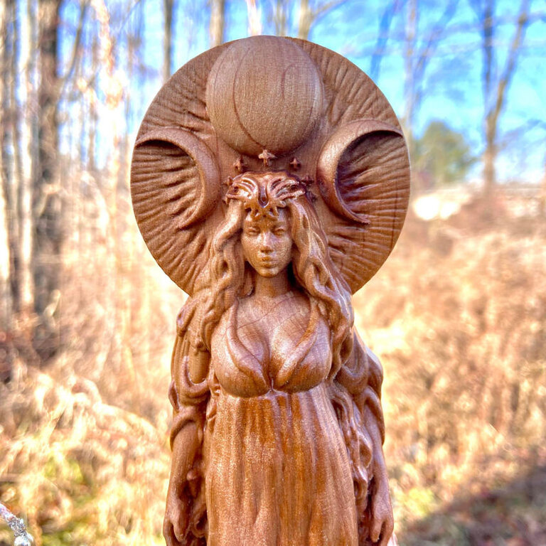 Luna Ignis Wooden Nyx Statue Hand Carved Name Base