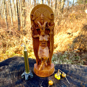 Luna Ignis Wooden Baphomet Statue Hand Carved Luna Ignis Wooden Baphomet Statue Hand Carved