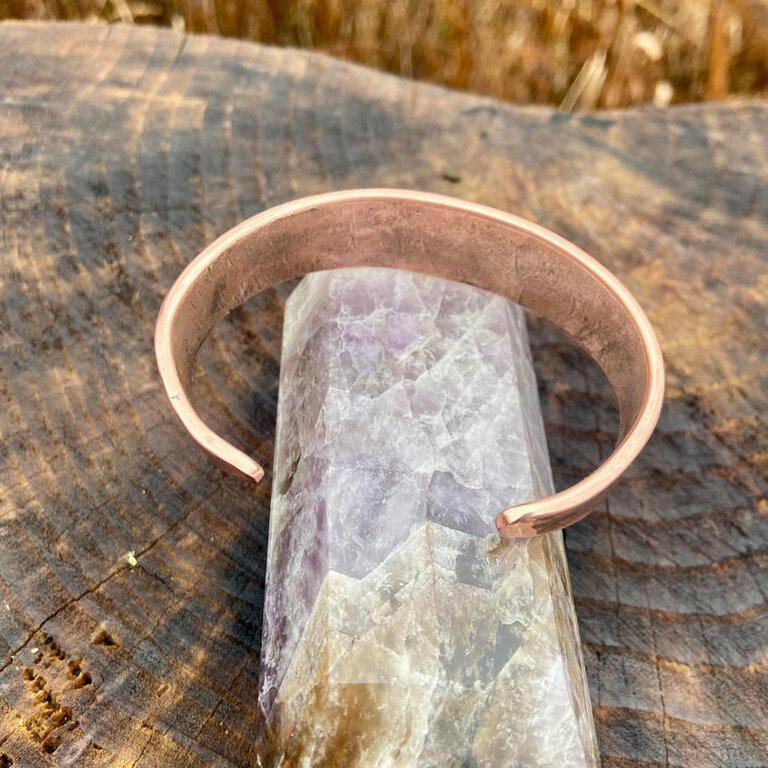 Luna Ignis Copper Spiral Goddess with Triskelion amulet Cuff Bracelet with craters hand crafted