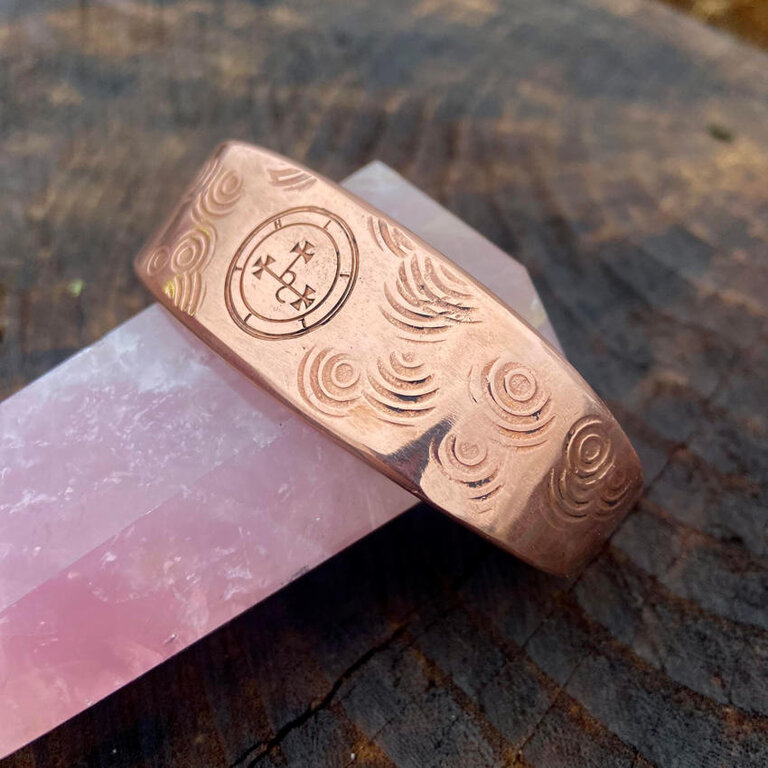 Luna Ignis Copper Lilith sigil amulet Cuff Bracelet with ripples hand crafted
