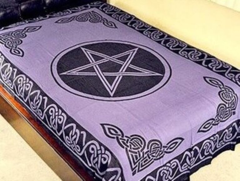 Om Imports Cotton Tapestry - Pentacle (Purple/Black) - 72"x108"