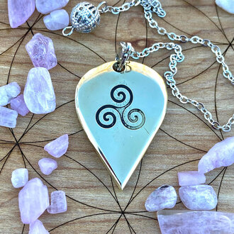 Luna Ignis Luna Ignis Artisan Brass Pendulum Hand Crafted with Triskelion Luna Ignis Luna Ignis Artisan Brass Pendulum Hand Crafted with Triskelion