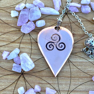 Luna Ignis Luna Ignis Artisan Copper Pendulum Hand Crafted with Triskelion Luna Ignis Luna Ignis Artisan Copper Pendulum Hand Crafted with Triskelion