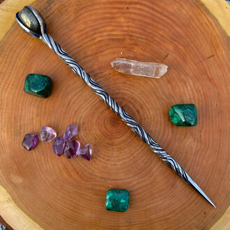 Luna Ignis Iron Wand with Pyrite sphere - Vine Twist double groove 8 twists Luna Ignis Iron Wand with Pyrite sphere - Vine Twist double groove 8 twists