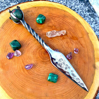 Luna Ignis Luna Ignis Crystal Sphere Athame with Bloodstone And Rope Twist Handle Luna Ignis Luna Ignis Crystal Sphere Athame with Bloodstone And Rope Twist Handle