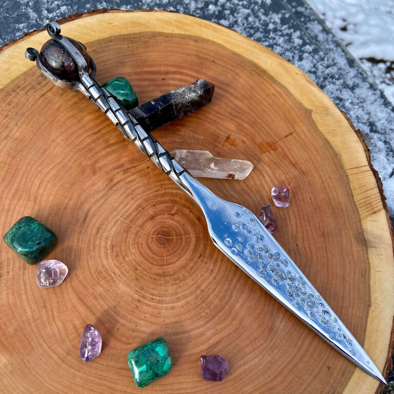 Luna Ignis Luna Ignis Crystal Sphere Athame with Tiger Eye And  dragon scale twist  Handle
