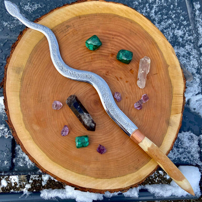 Luna Ignis Loki English Graveyard Yew and Iron Serpent Athame Large 21.5 inches