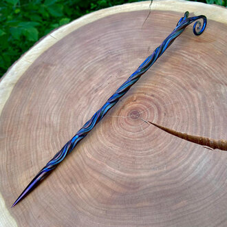 Luna Ignis Artisan Iron Wand with Ram's Horns Iridescent Luna Ignis Artisan Iron Wand with Ram's Horns Iridescent