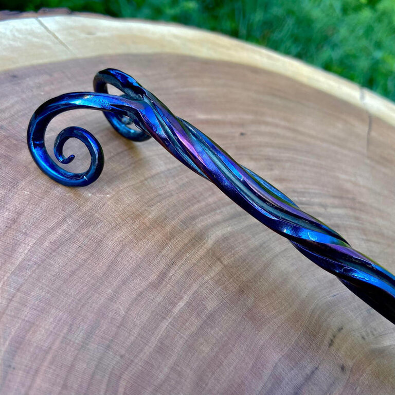 Luna Ignis Artisan Iron Wand with Ram's Horns Iridescent