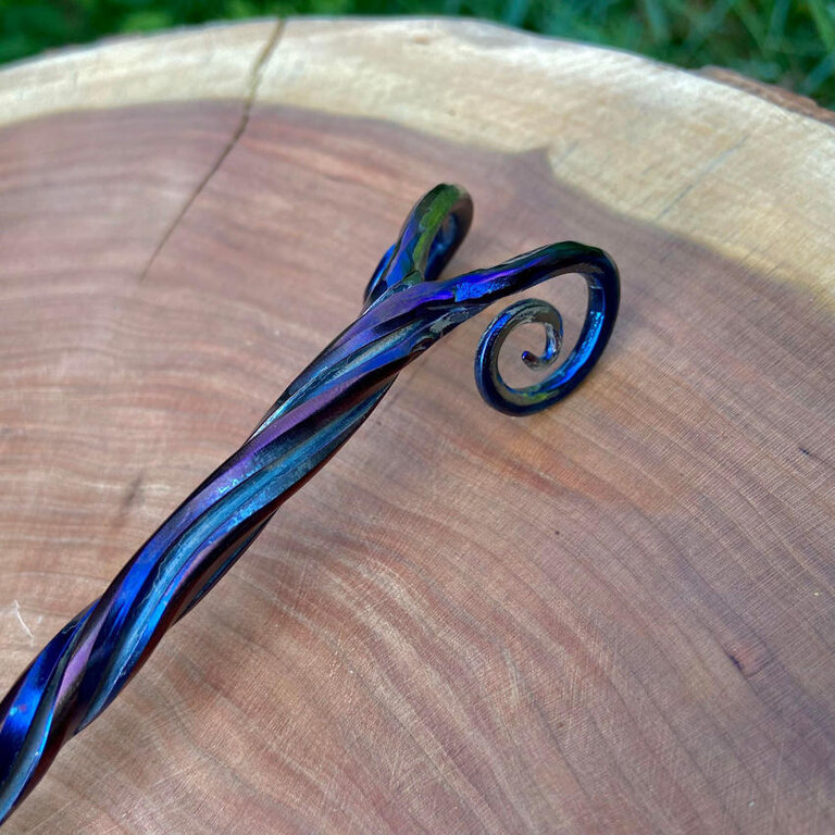 Luna Ignis Artisan Iron Wand with Ram's Horns Iridescent