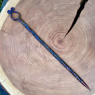 Luna Ignis Artisan Iron Wand with Celtic Stang Iridescent