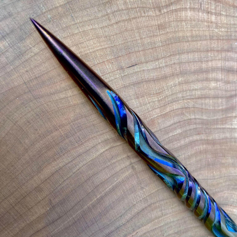 Luna Ignis Artisan Iron Wand with Celtic Stang Iridescent