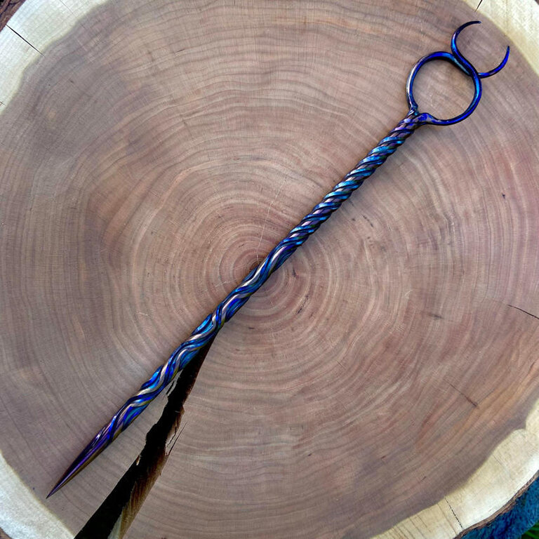 Luna Ignis Artisan Iron Wand with Horned God Iridescent