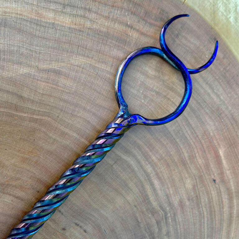 Luna Ignis Artisan Iron Wand with Horned God Iridescent