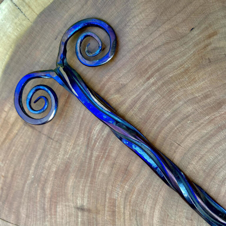 Luna Ignis Artisan Iron Wand with Neolithic Spirals Iridescent