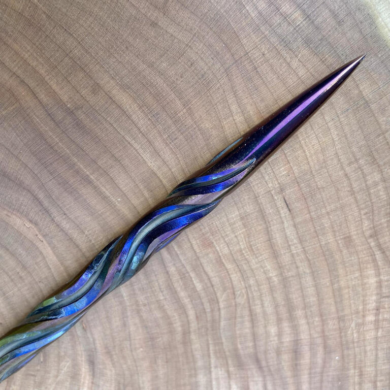 Luna Ignis Artisan Iron Wand with Neolithic Spirals Iridescent