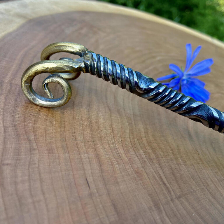 Luna Ignis Artisan Iron Wand with Ram's Horns Brass Plated