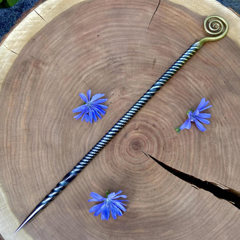 Luna Ignis Artisan Iron Wand with Spiral Brass Plated